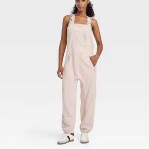 Light cream Overalls soft high pile fleece peachy beige bibs joylab cozy small